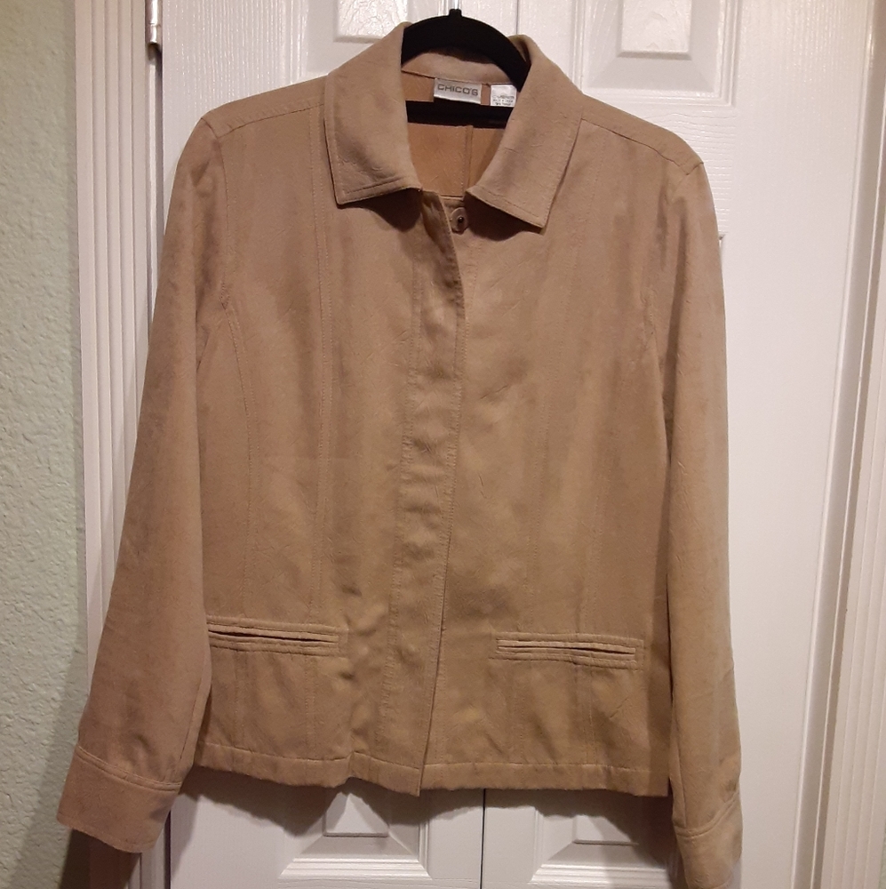 CHICO'S tan suede-cloth jacket M